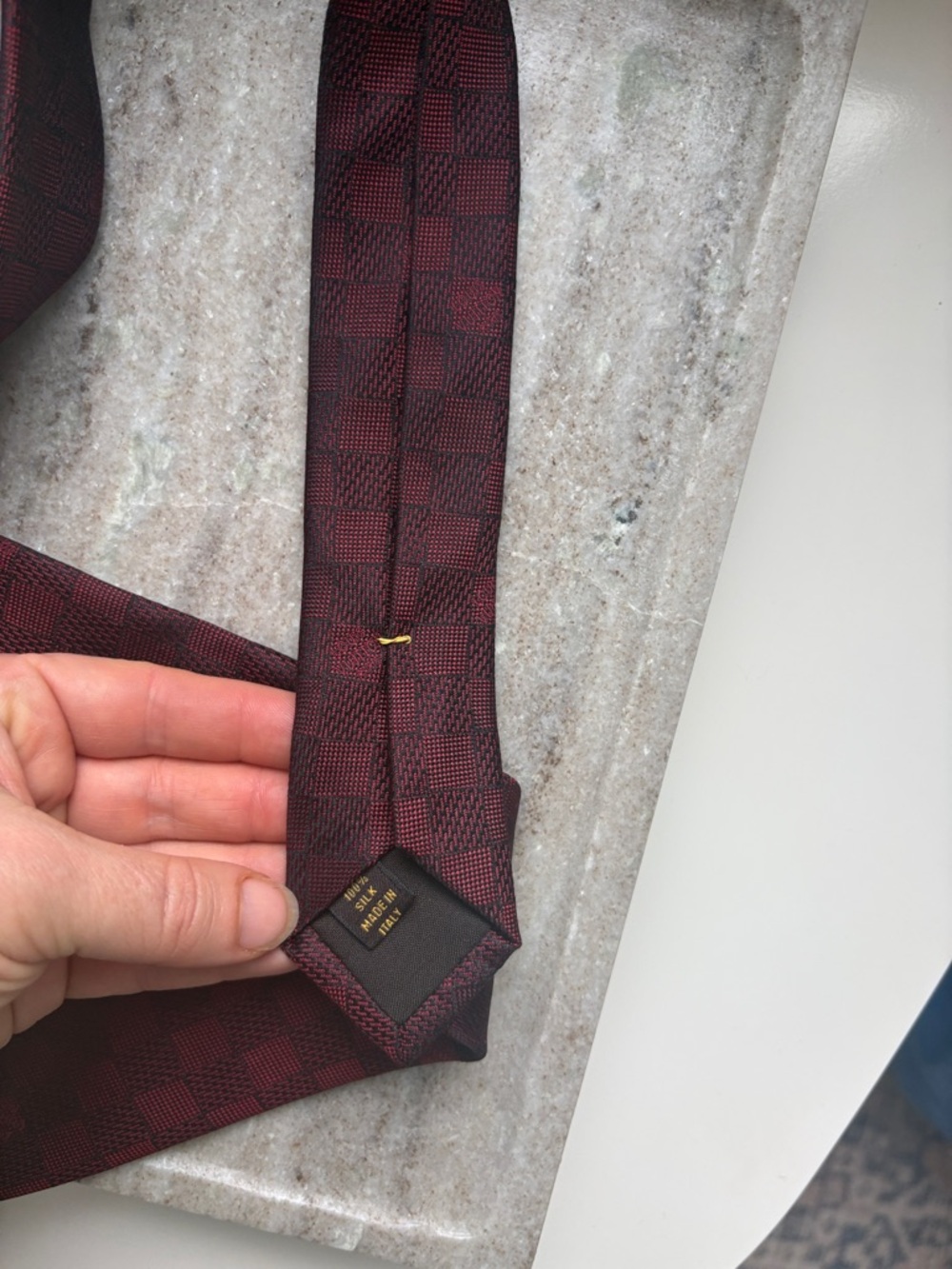 Louis Vuitton Damier Red Burgundy Checker Silk Tie - Picture 6 of 11